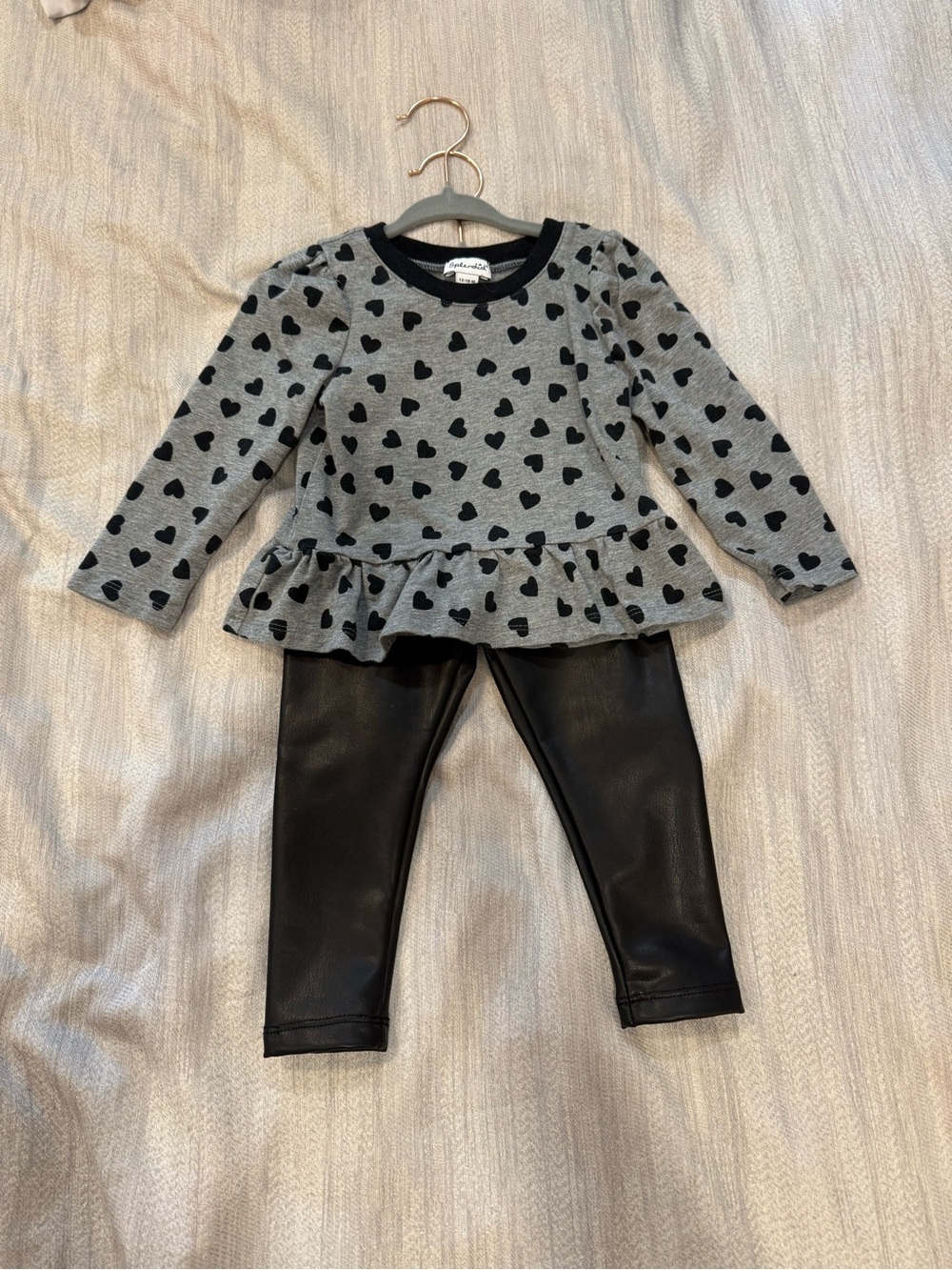 Splendid Gray Heart Print Top with Black Trim
